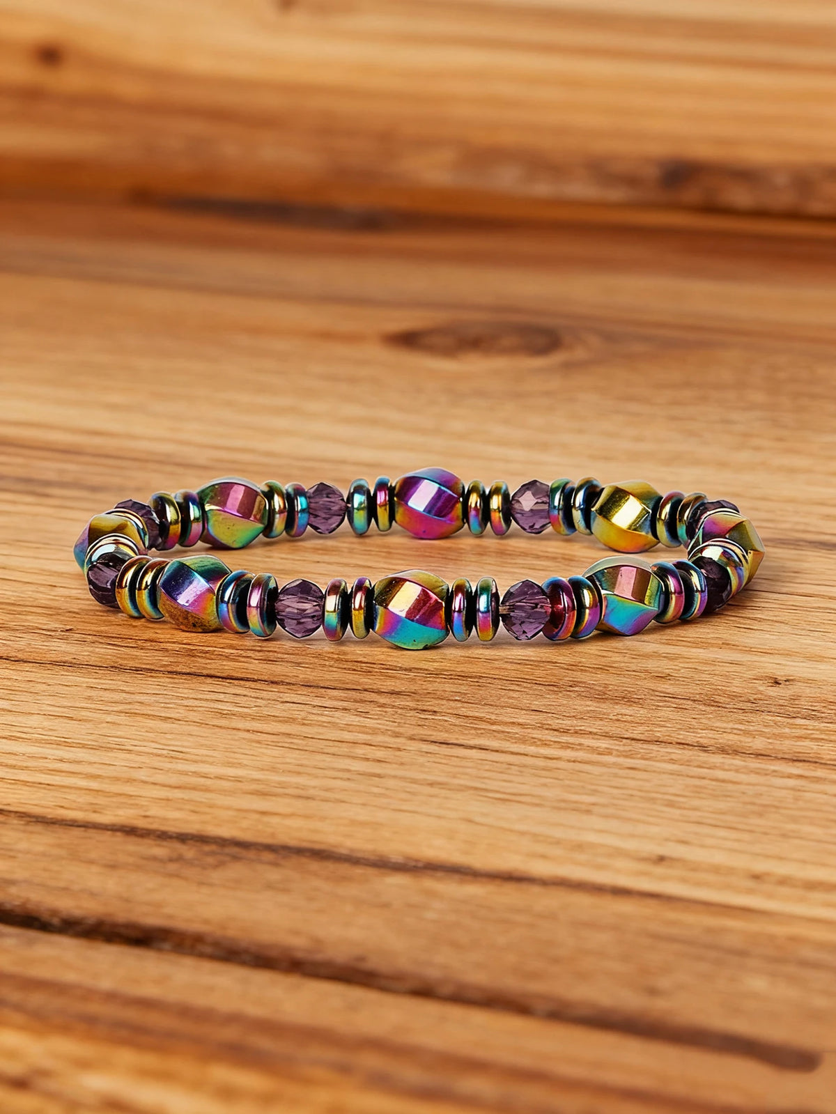 Natural hematite bracelet with rectangular stone beads, 19cm length, featuring sleek black hematite stones.