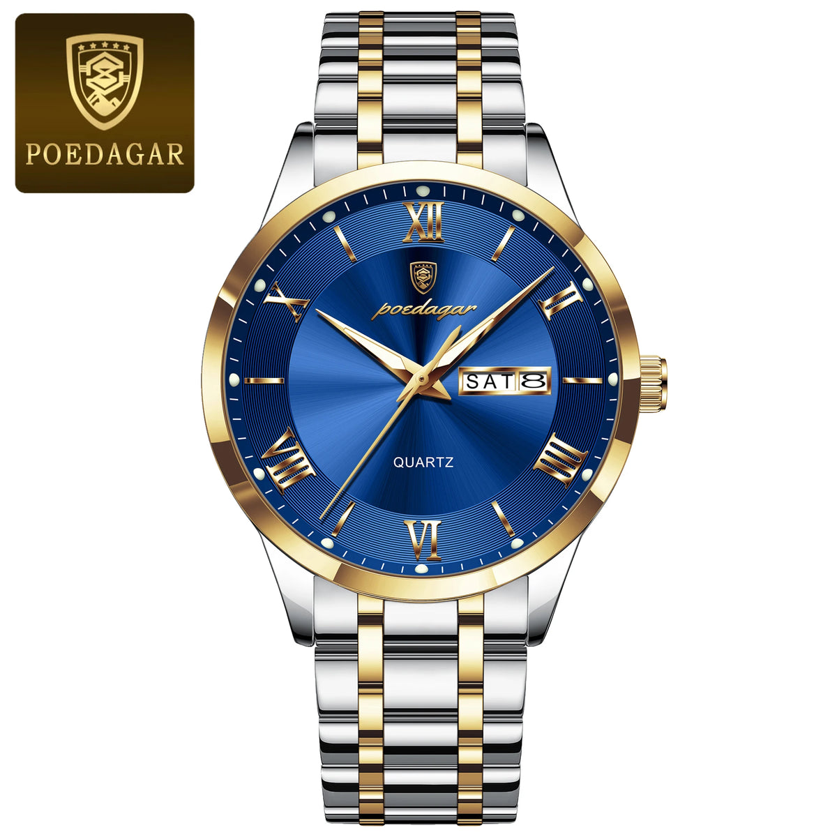 Luxury men's POEDAGAR gold and white fashion watch by Corporación Turística with a sleek round dial and elegant strap.