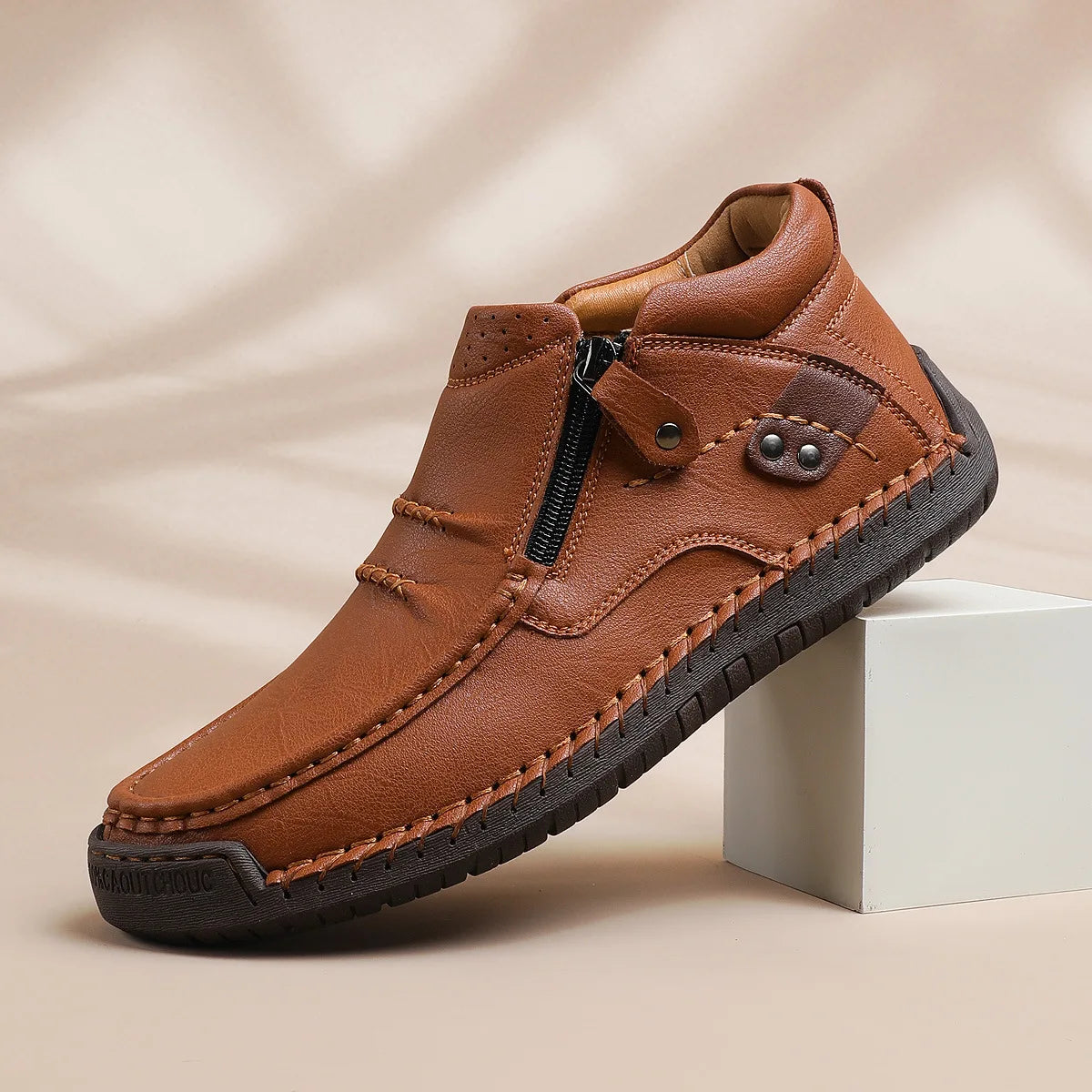 Light brown men's classic leather boots from Corporación Turística, featuring a stylish and durable design for everyday wear.