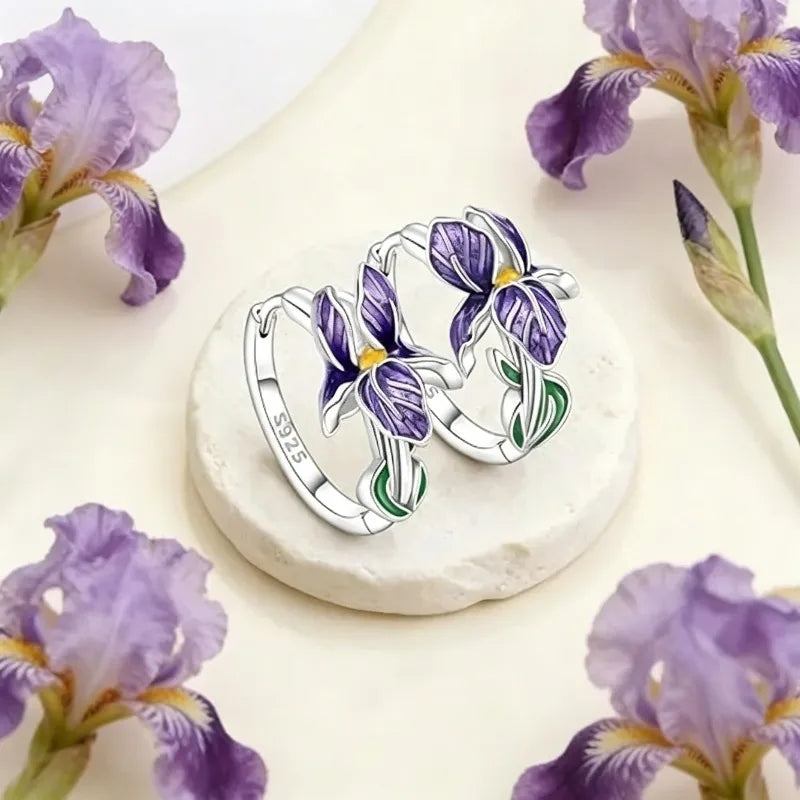 Sterling silver 925 floral purple earrings featuring intricate flower design, crafted by Corporación Turística.