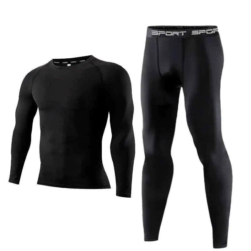 Men's compression sportswear set by Corporación Turística, includes a fitted athletic shirt and shorts for active wear.