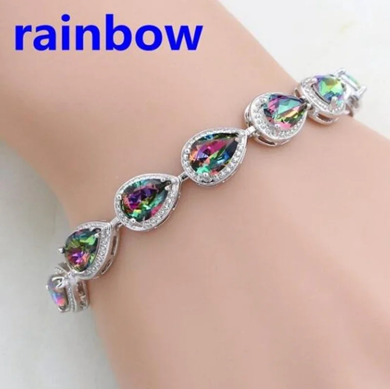 Elegant fashion gemstone crystal bracelet with colorful rainbow hues, designed for a stylish and sophisticated look.
