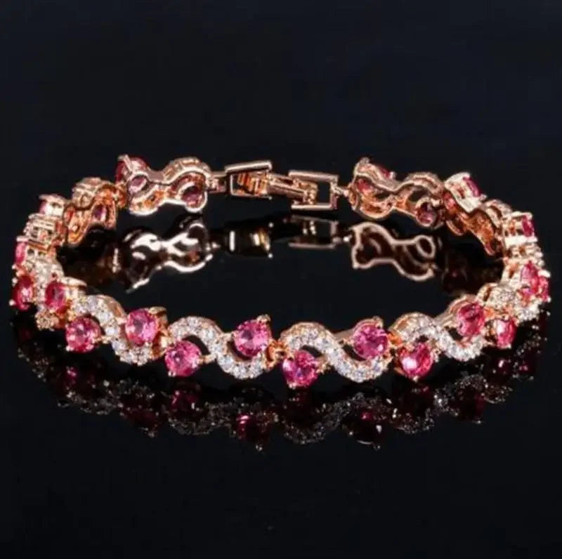 Elegant fashion crystal gem bracelet with colorful rainbow gemstones, featuring a sophisticated and trendy design.