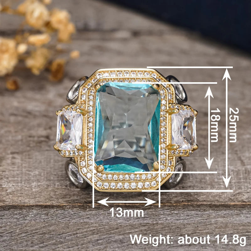 Blue cubic zirconia rectangular rings by Huitan, stylish jewelry pieces with sparkling stones, crafted for elegant accessory wear.