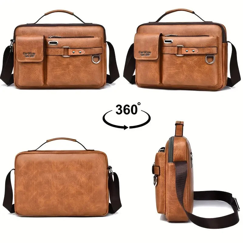 Retro men's messenger bag by Corporación Turística, waterproof, large capacity, portable, brown leather-style accessory for everyday use.