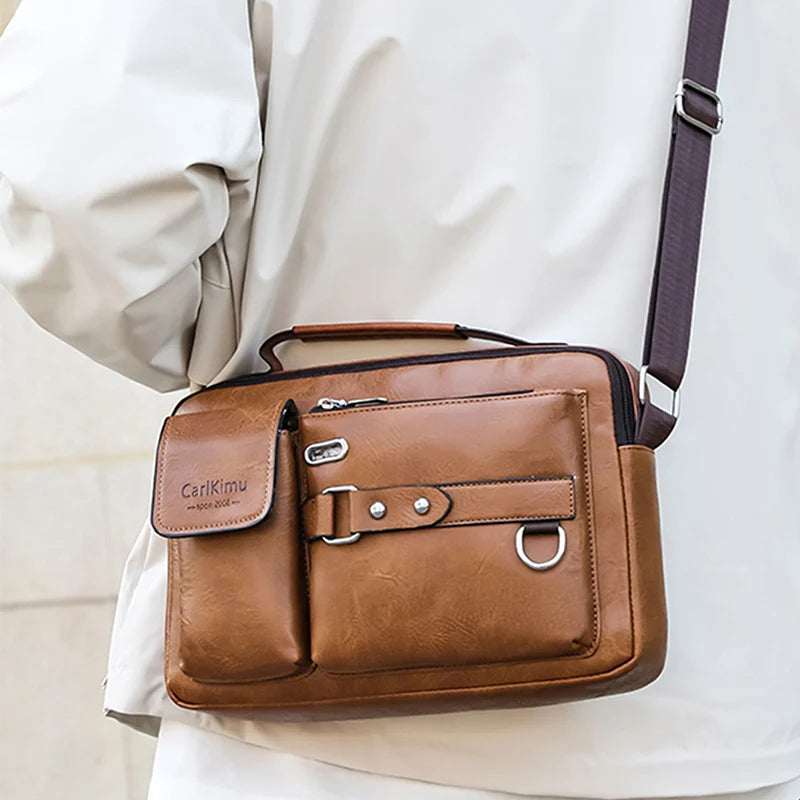 Retro men's messenger bag by Corporación Turística, waterproof, large capacity, portable shoulder bag for daily use.