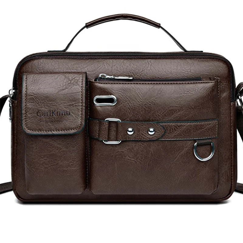 Retro men's messenger bag by Corporación Turística, waterproof, large capacity, portable, brown leather-style accessory for daily use.