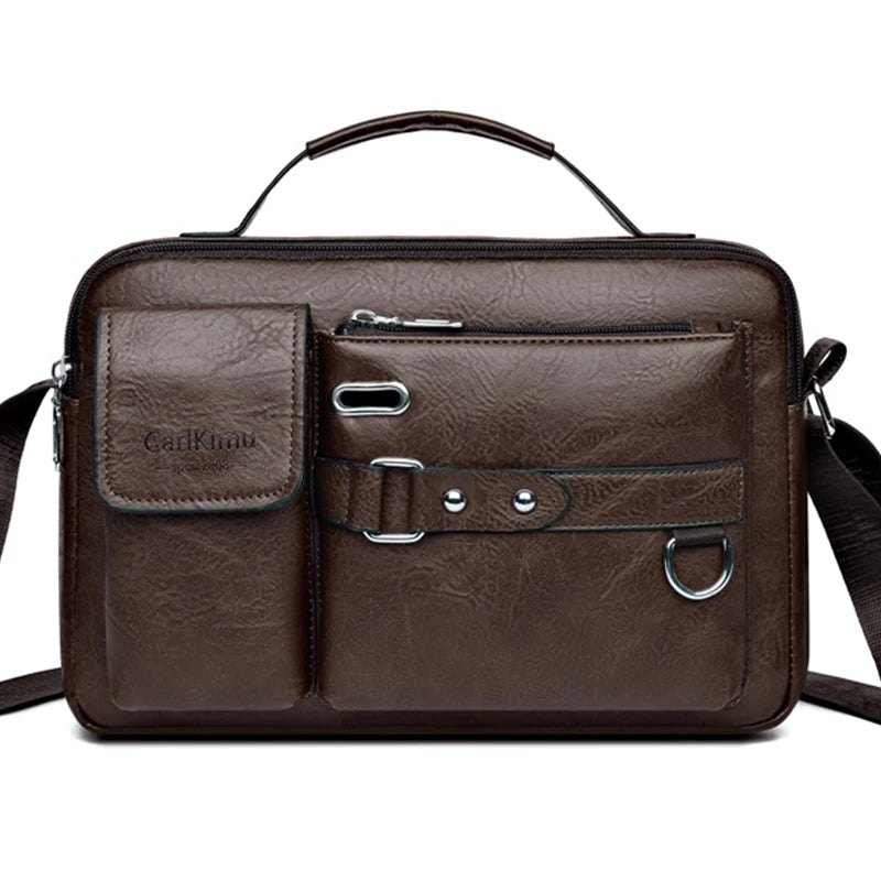 Retro men's messenger bag from Corporación Turística, waterproof, large capacity, portable, brown leather-style design.