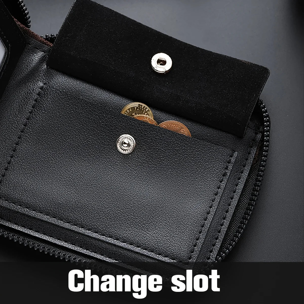 Luxury personalized men's wallet made of engraved synthetic leather, featuring a sleek black design for stylish accessories.