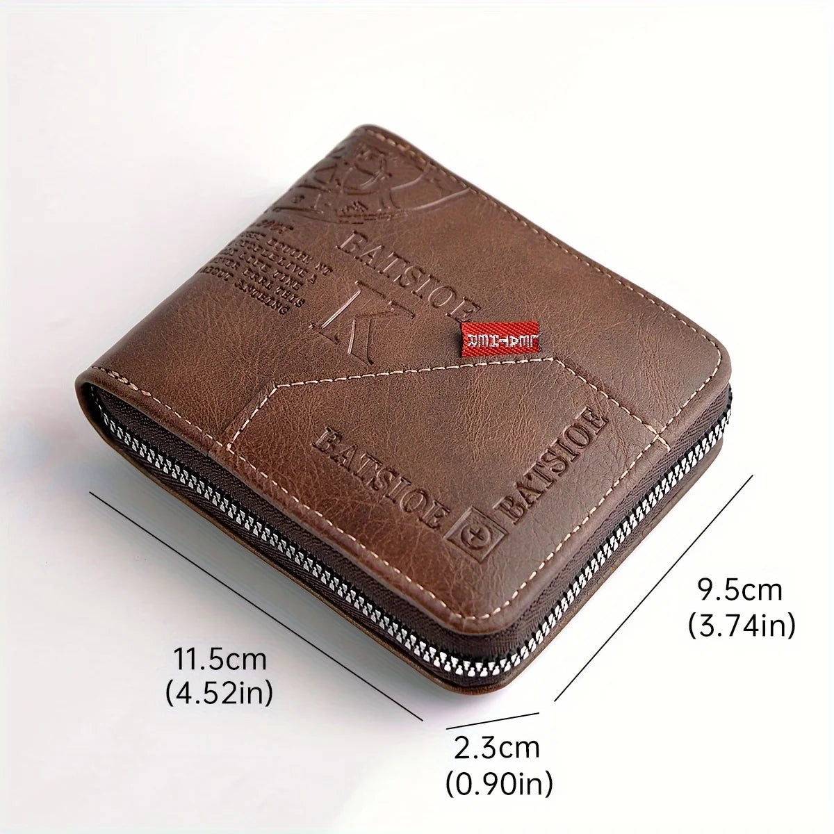 Black men's PU leather wallet with zipper, coin pocket, and card slots, from Corporación Turística, compact and stylish.
