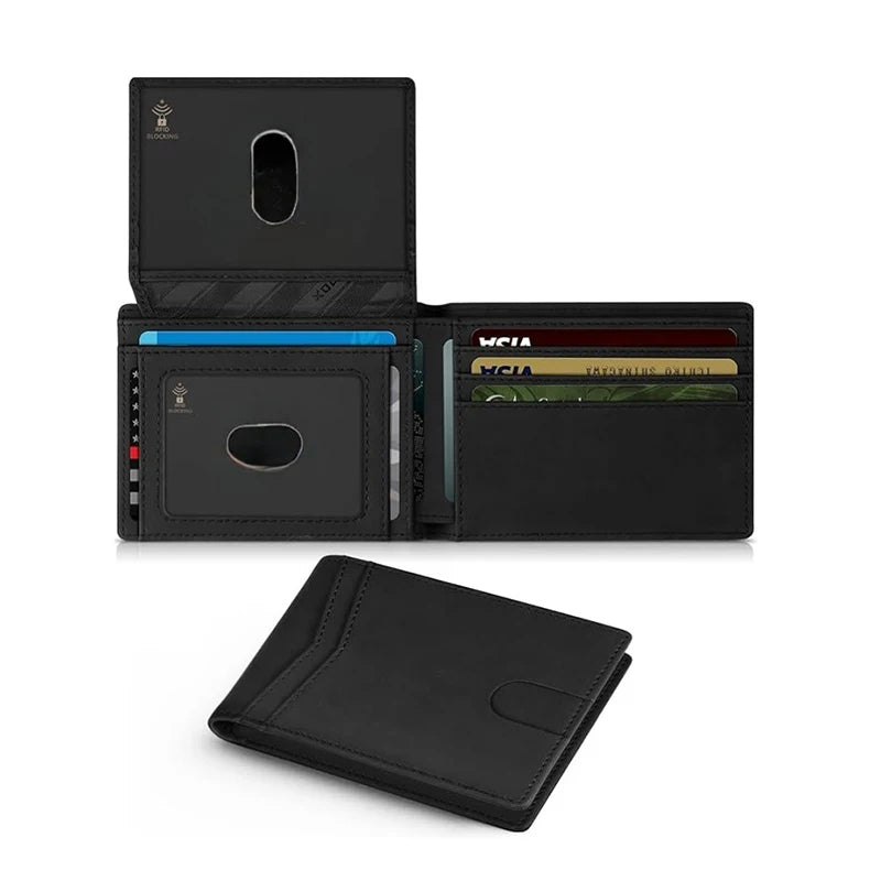 RFID leather men's wallet with ultra-fine carbon fiber design, multiple card slots, and secure card protection by Corporación Turística.