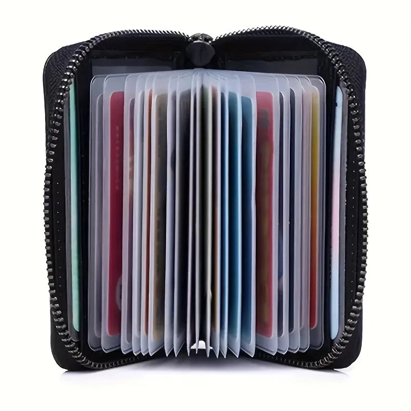 Black RFID unisex wallet with zipper and card holder, compact and elegant, from Corporación Turística.