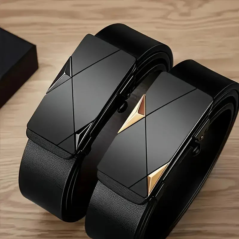 Automatic leather PU belt for men, casual and business style, with gold buckle, 120cm length, from Corporación Turística.