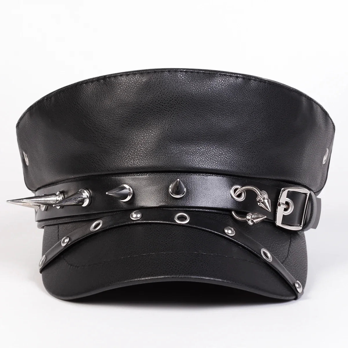 Unisex black leather sailor cap with military-style design, ideal for spring and autumn, from Corporación Turística.