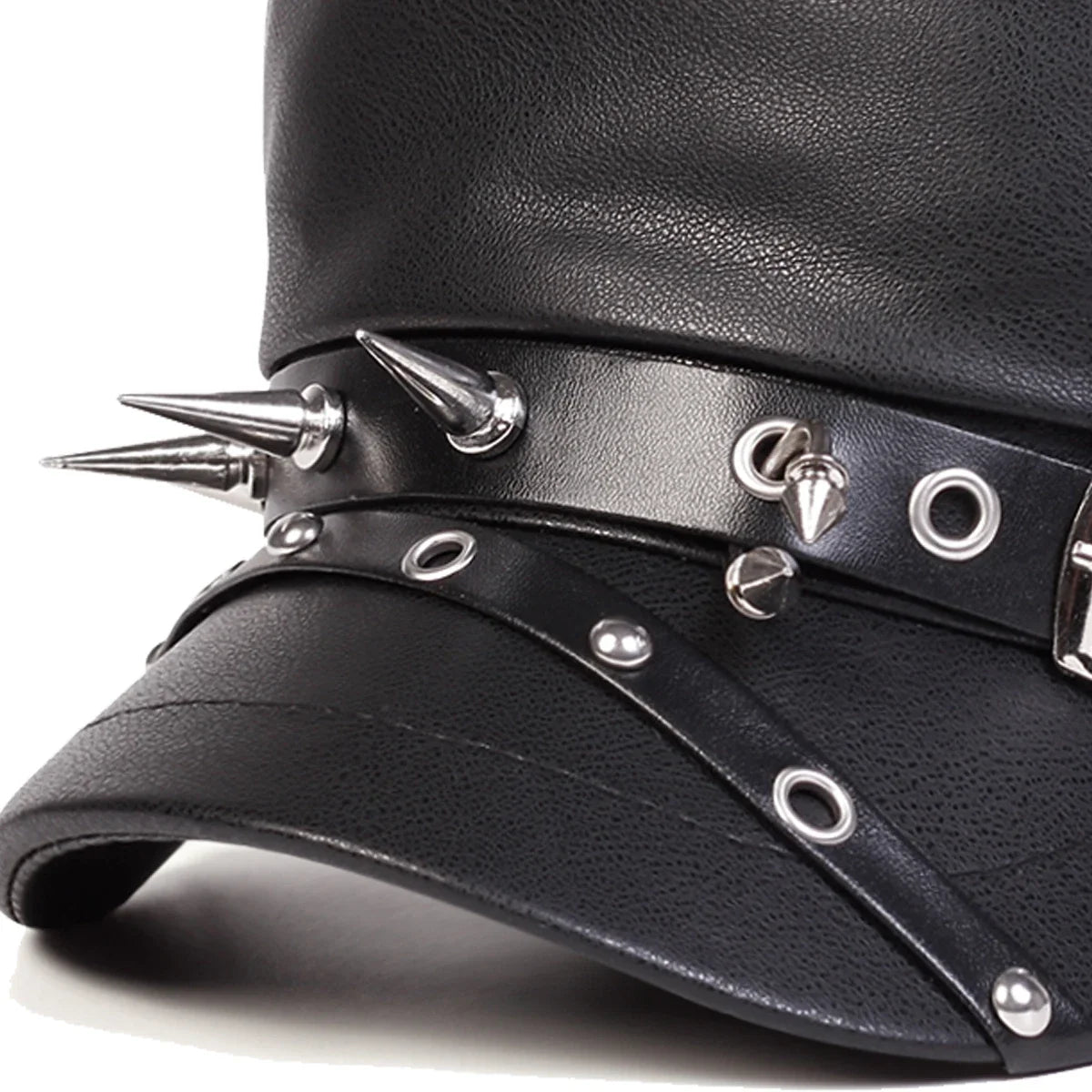 Unisex black leather sailor cap featuring a captain’s military style, suitable for spring and autumn.