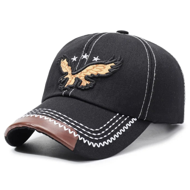 Unisex cotton baseball sombrero Aguila bordado con estilo vacacional, adjustable, ideal para verano, con diseño de águila en la parte frontal.