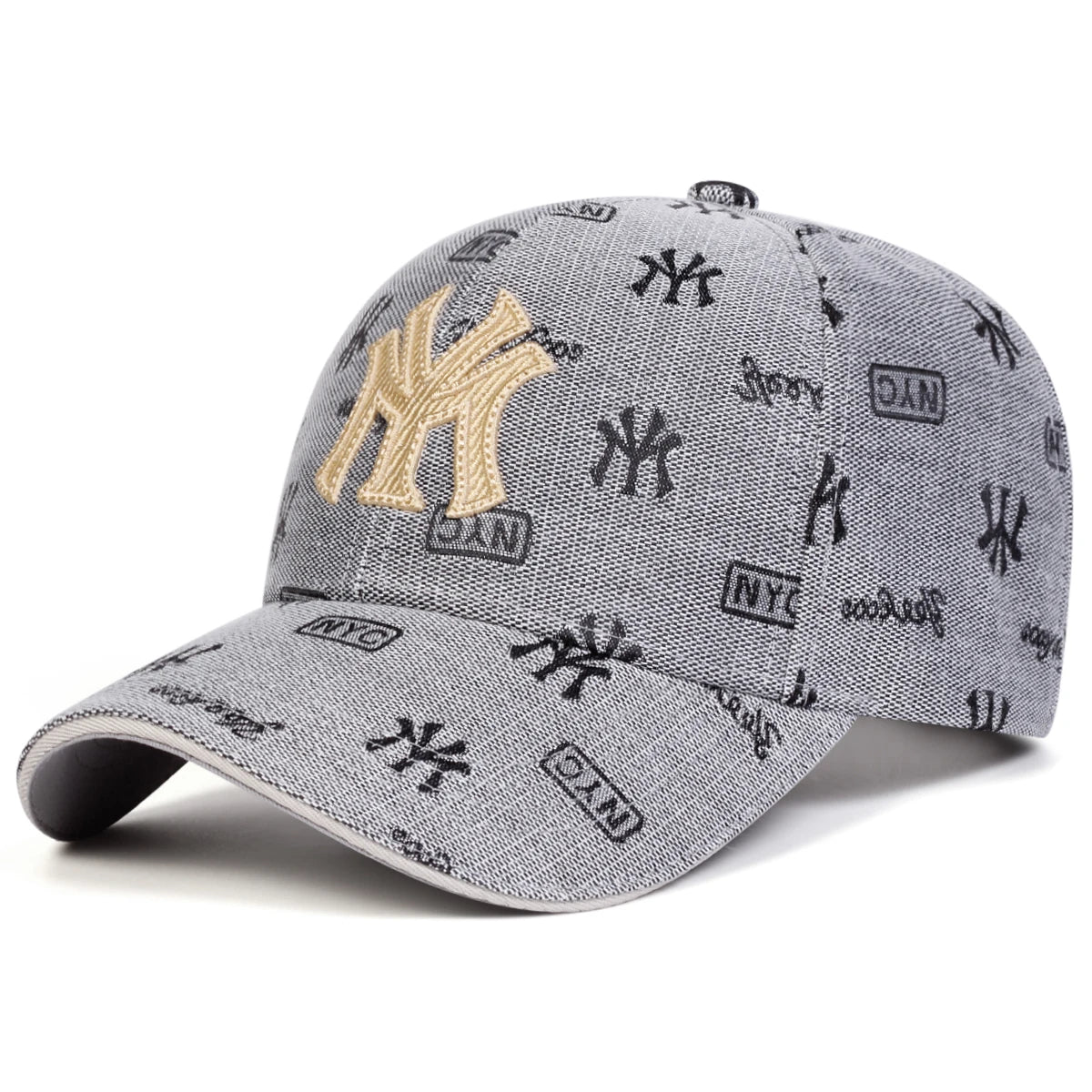 Unisex khaki baseball cap with embroidered MY Letter logo, adjustable strap, perfect for spring and fall casual wear.