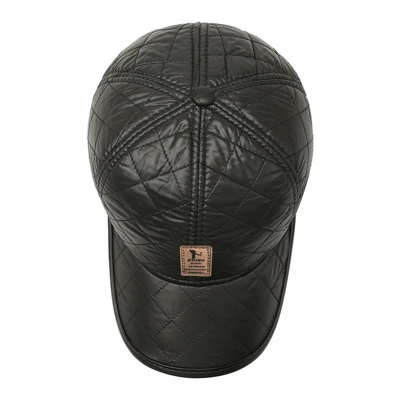 Black winter baseball cap by Corporación Turística with warm padded material and ear flaps, informal and versatile winter accessory.