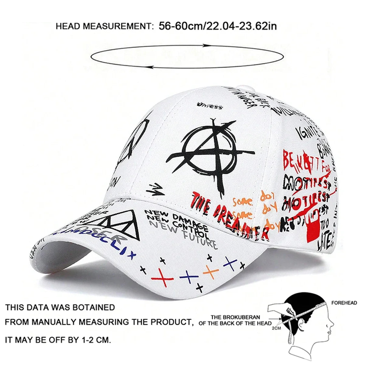 Colorful graffiti unisex adjustable baseball cap by Corporación Turística, casual spring and fall sun hat with vibrant design.