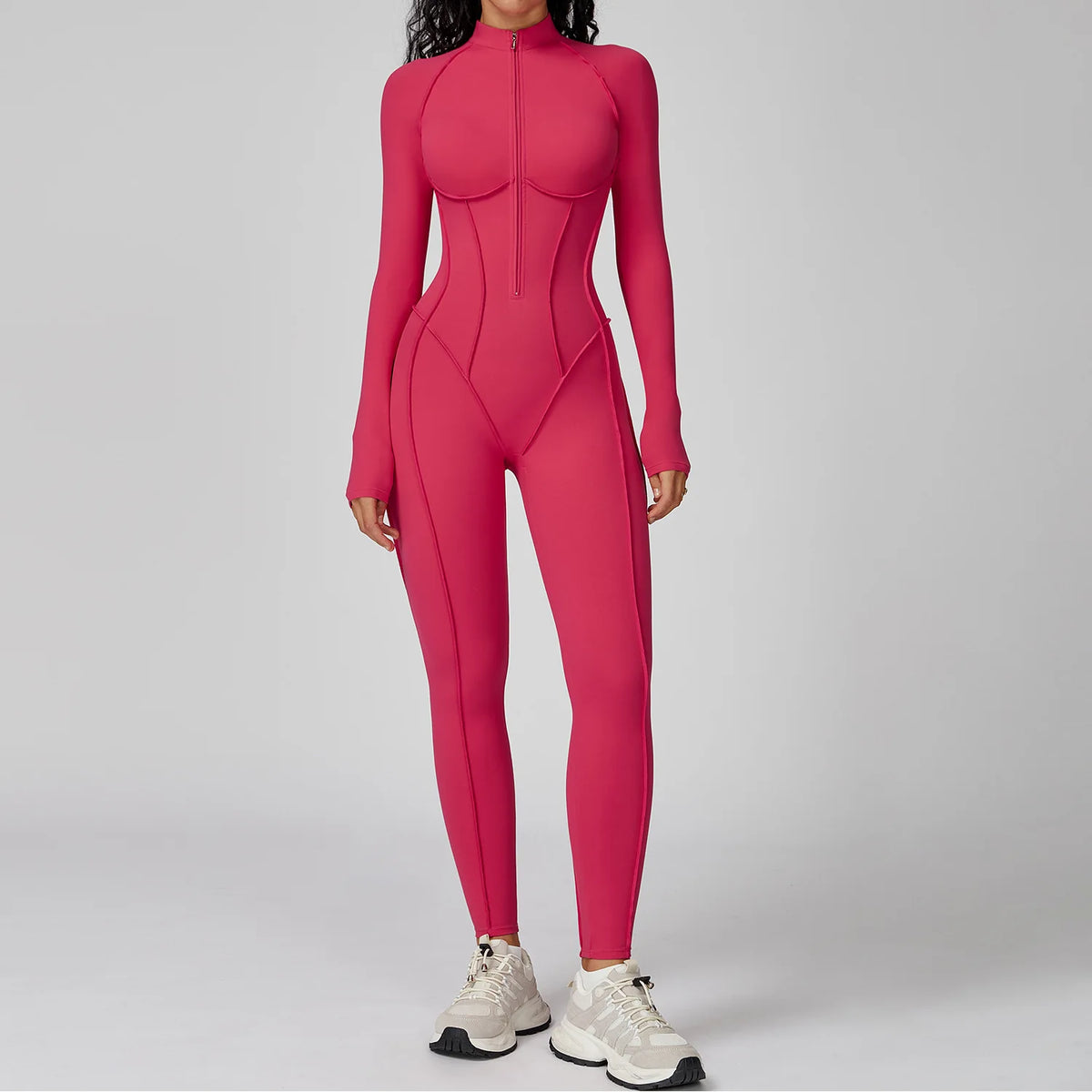 Black women's yoga bodysuit by Corporación Turística, high-elasticity sports jumpsuit for active fitness and yoga practice.