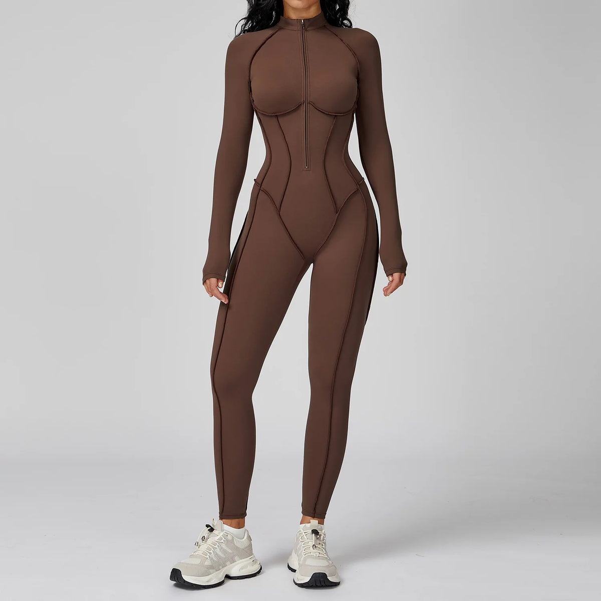 Women's high-elasticity yoga bodysuit by Corporación Turística, black athletic one-piece for activewear and yoga practice.