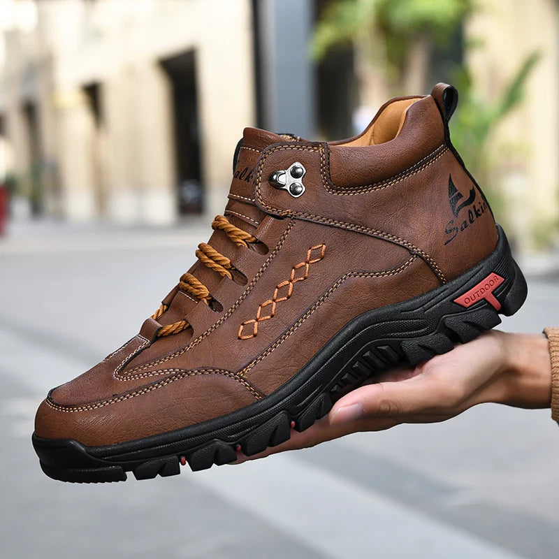 Yellow men's high fashion boots with round toes by Corporación Turística, stylish and modern footwear for men.