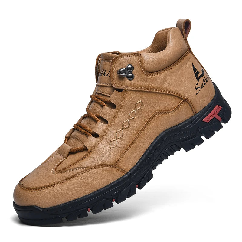 Men's fashion tall boots with round toes by Corporación Turística, featuring a vibrant yellow color and stylish design.