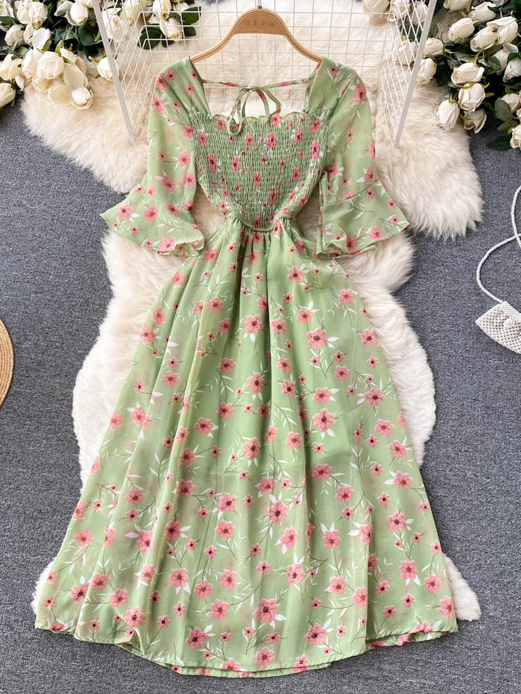 Yellow YuooMuoo women's dress with a relaxed fit, featuring a casual style and one-size design, shown on a model.