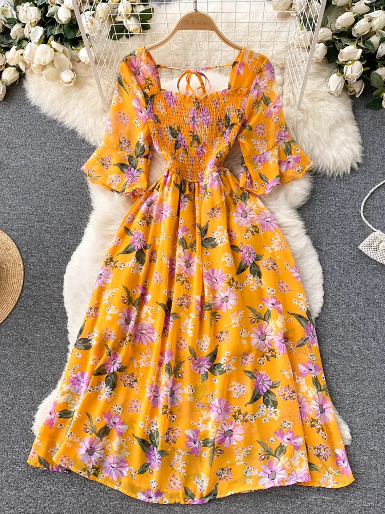 Yellow women's dress by YuooMuoo, featuring a stylish, modern design with a relaxed fit, perfect for casual or semi-formal wear.
