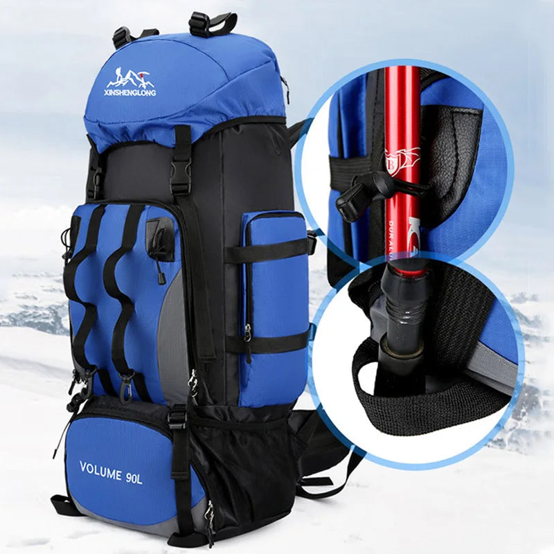90L waterproof hiking and camping backpack by Corporación Turística, durable outdoor gear for trekking and adventure.