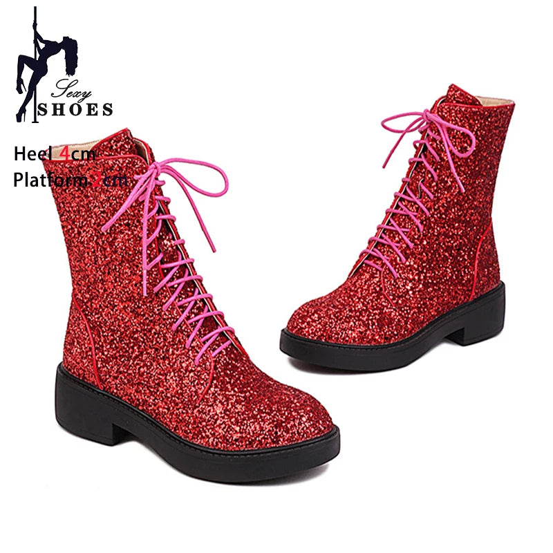 Bright, shiny women's short boots by Corporación Turística, casual footwear with a glossy finish and trendy style.