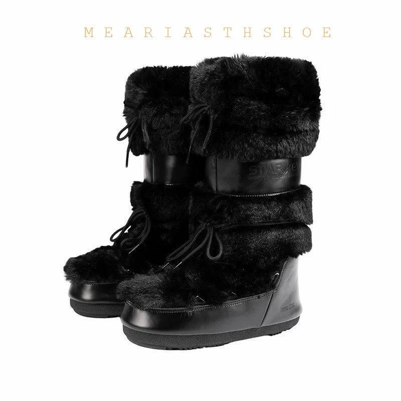 Women's snow boots with thick synthetic leather soles, stylish winter footwear from Corporación Turística.