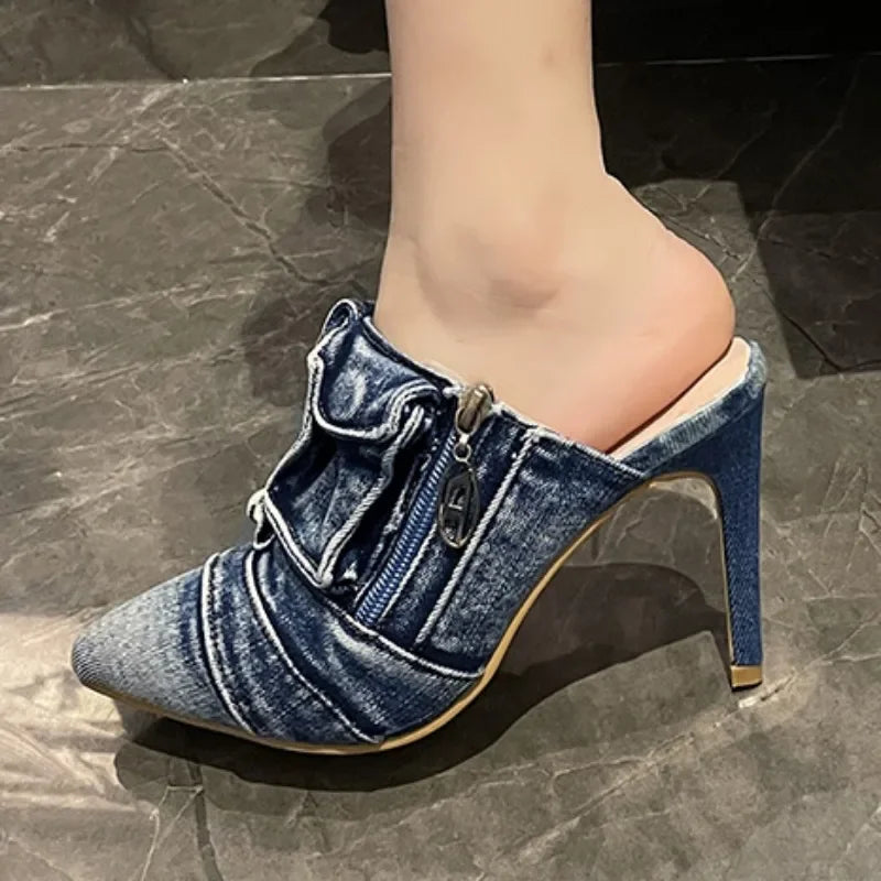 Blue women's zipper sneakers with heel from Corporación Turística, stylish footwear featuring a sleek design and comfortable fit.