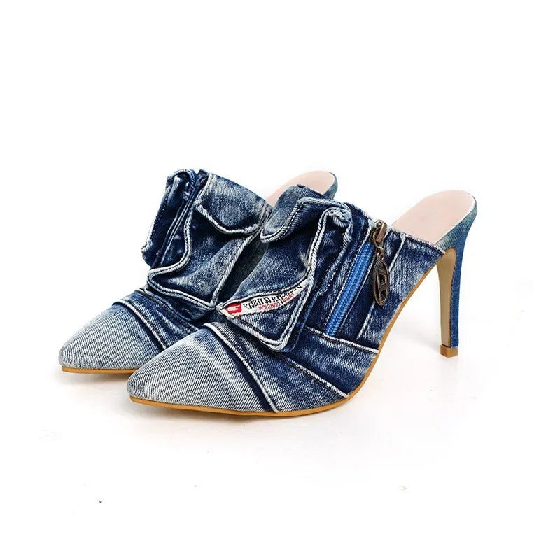 Blue women's zipper sneakers with heel from Corporación Turística, stylish and comfortable footwear for casual or dressy occasions.
