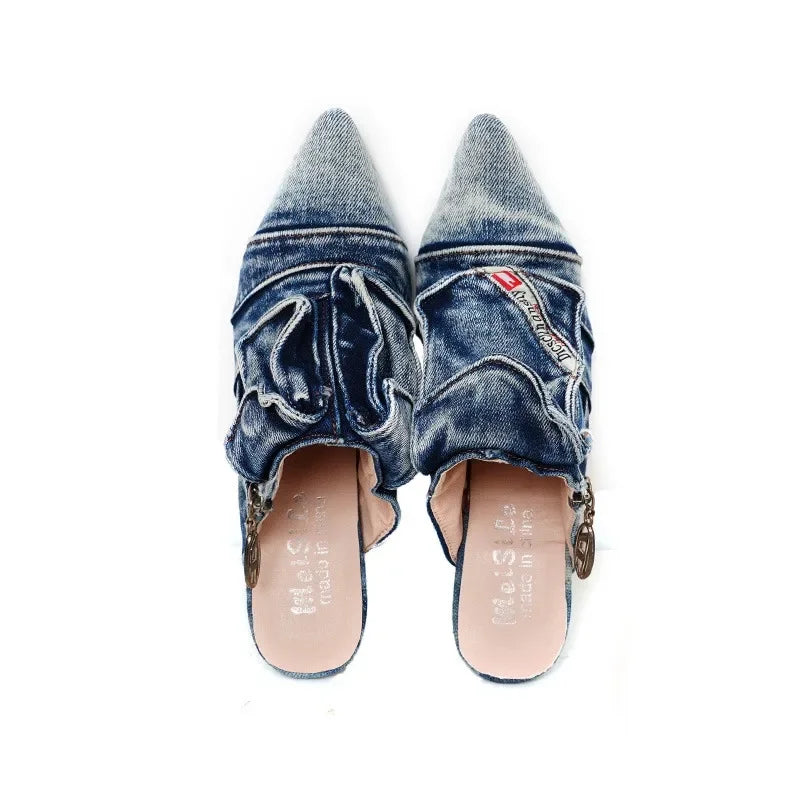 Blue women's zipper sneakers with high heels from Corporación Turística, stylish footwear with a sleek design and comfortable fit.