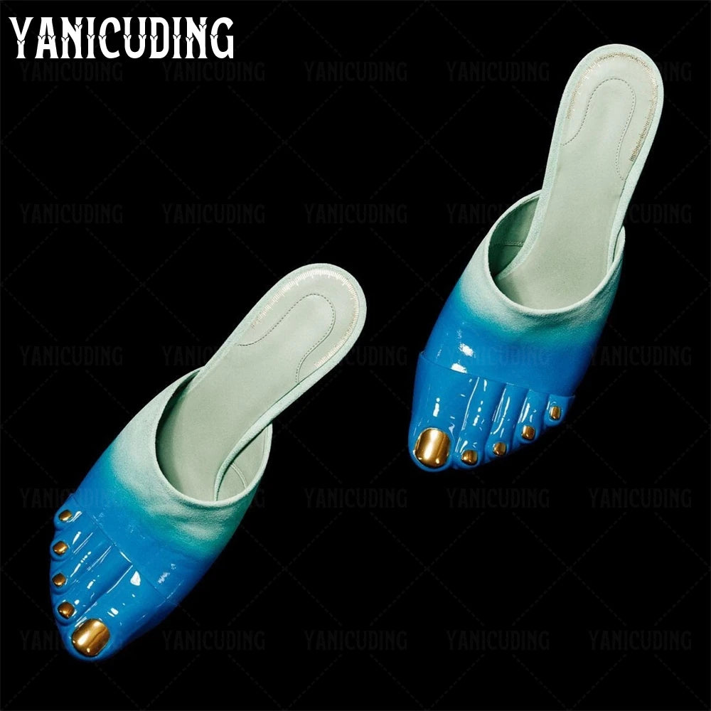 Turquoise gradient effect suede mules by Corporación Turística, painted design, stylish casual footwear for women.