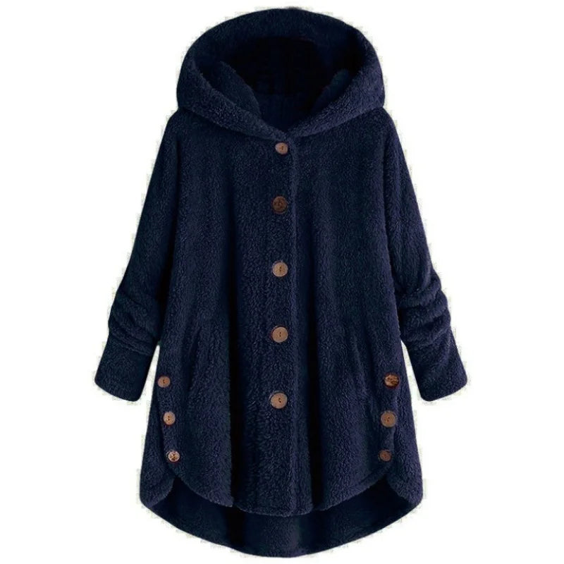 Light blue women's autumn winter coat with solid buttons, stylish and warm, from Corporación Turística.
