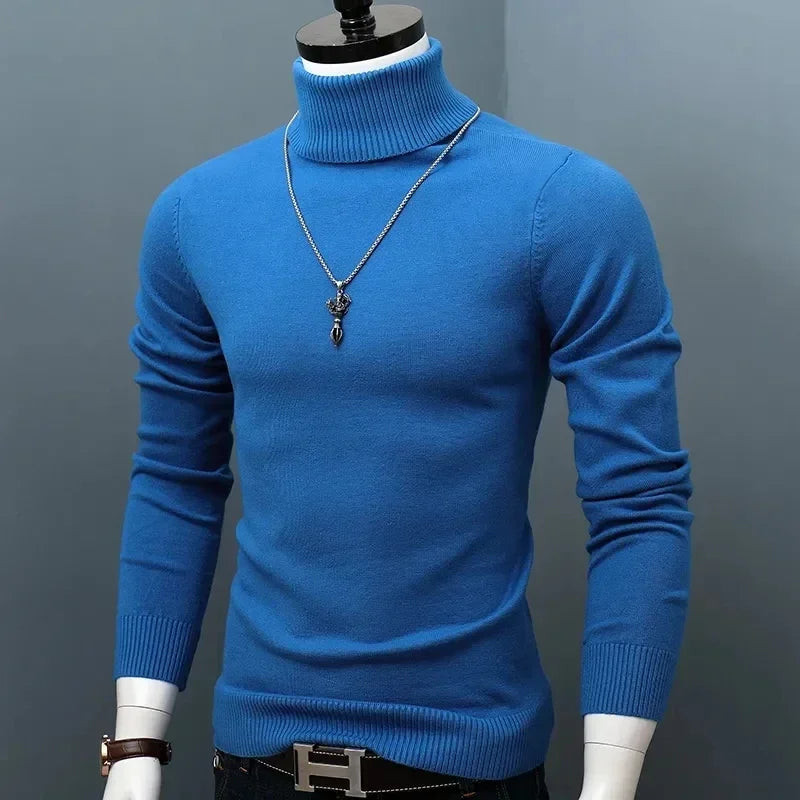 Blue thick and warm men's winter sweater from Corporación Turística, featuring a cozy, chunky knit design.