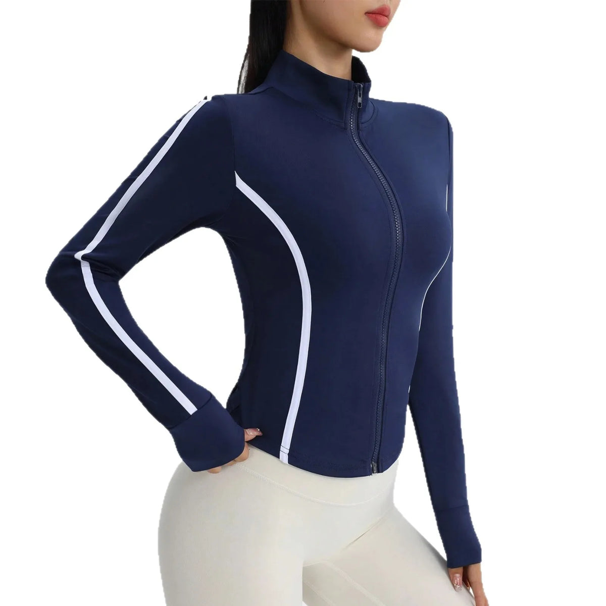 Blue women's high-neck sports jacket by Corporación Turística, suitable for fall and winter outdoor activities.