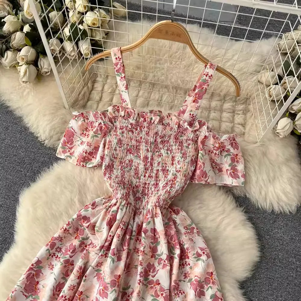 Blue floral long romantic dress by YuooMuoo, featuring a flowing silhouette and elegant floral print, perfect for special occasions.