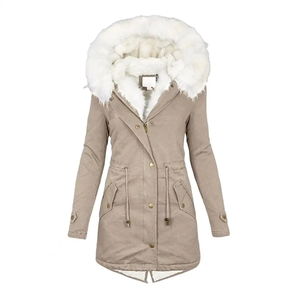Blue oversized cotton coat for women by Corporación Turística, featuring a warm wool-style jacket with a cozy fit.
