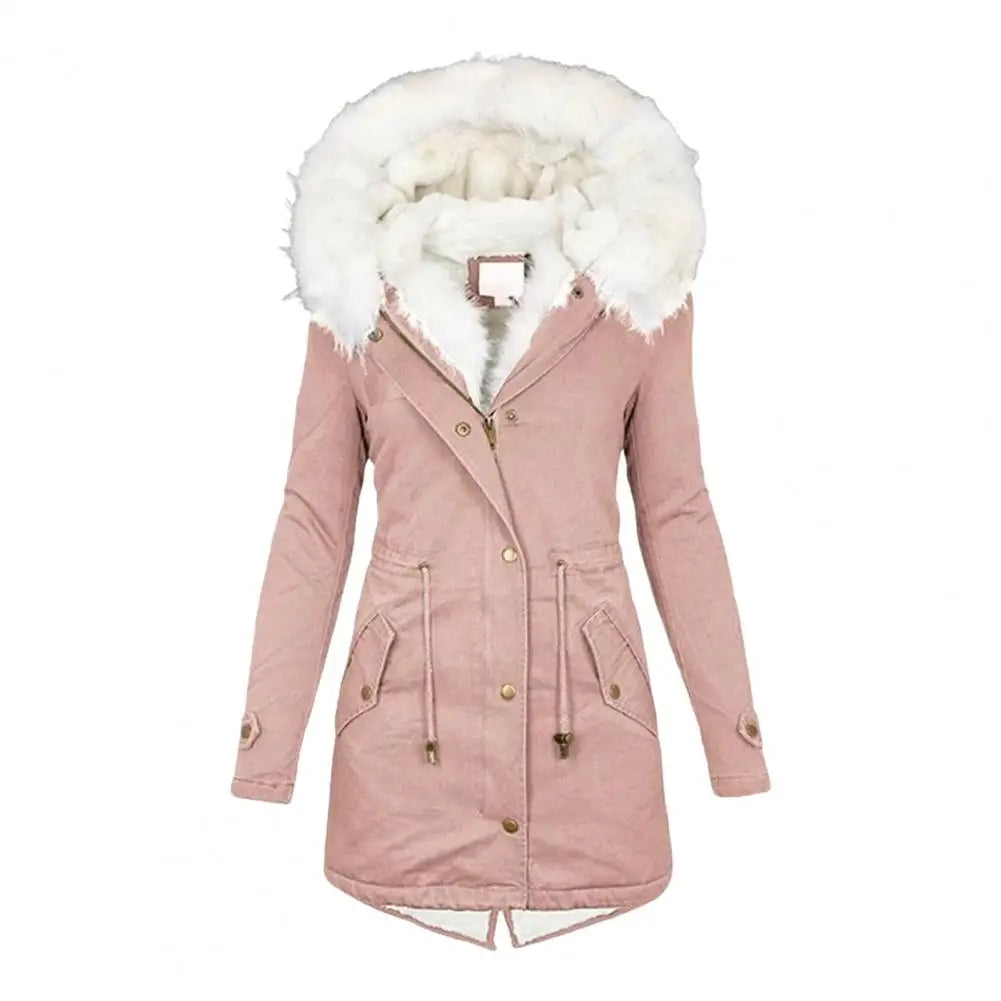 Blue women's thick cotton coat with wool blend, oversized jacket from Corporación Turística, warm and stylish for cold weather.