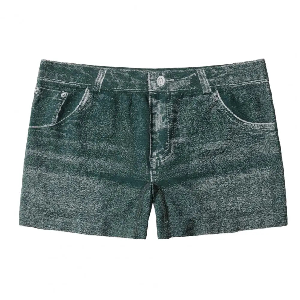 Blue denim-style imitation leggings for women, short length, made by Corporación Turística, shown in size XXL.