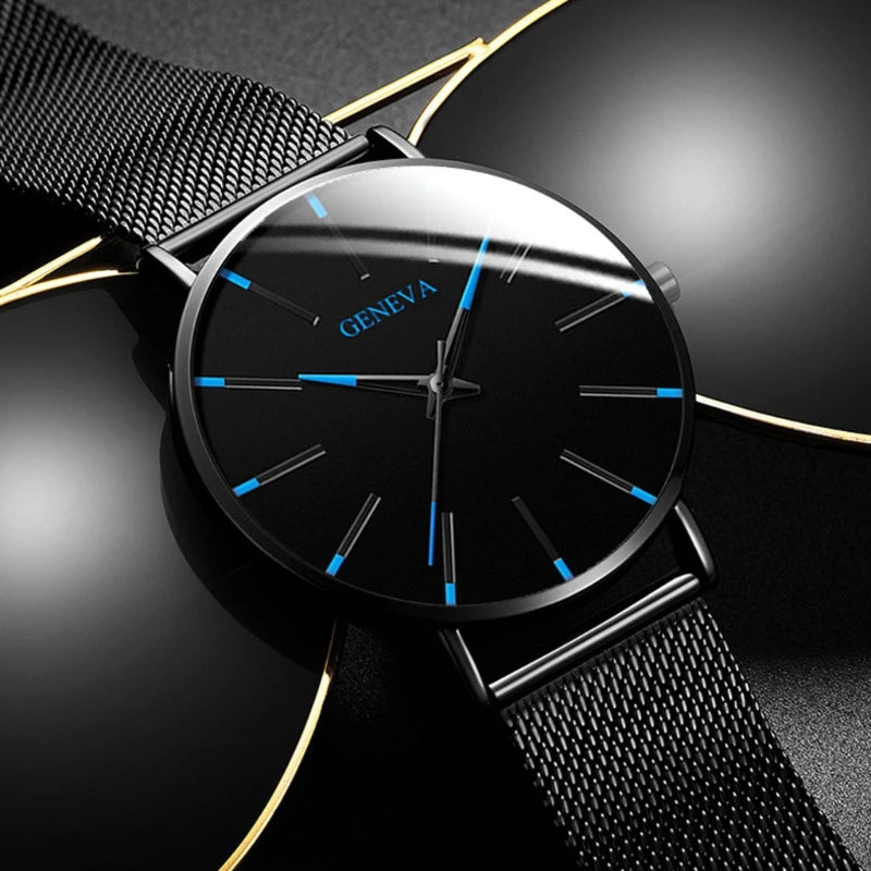 Elegant men's ultrathin quartz watch by Corporación Turística featuring a sleek blue dial and modern design.