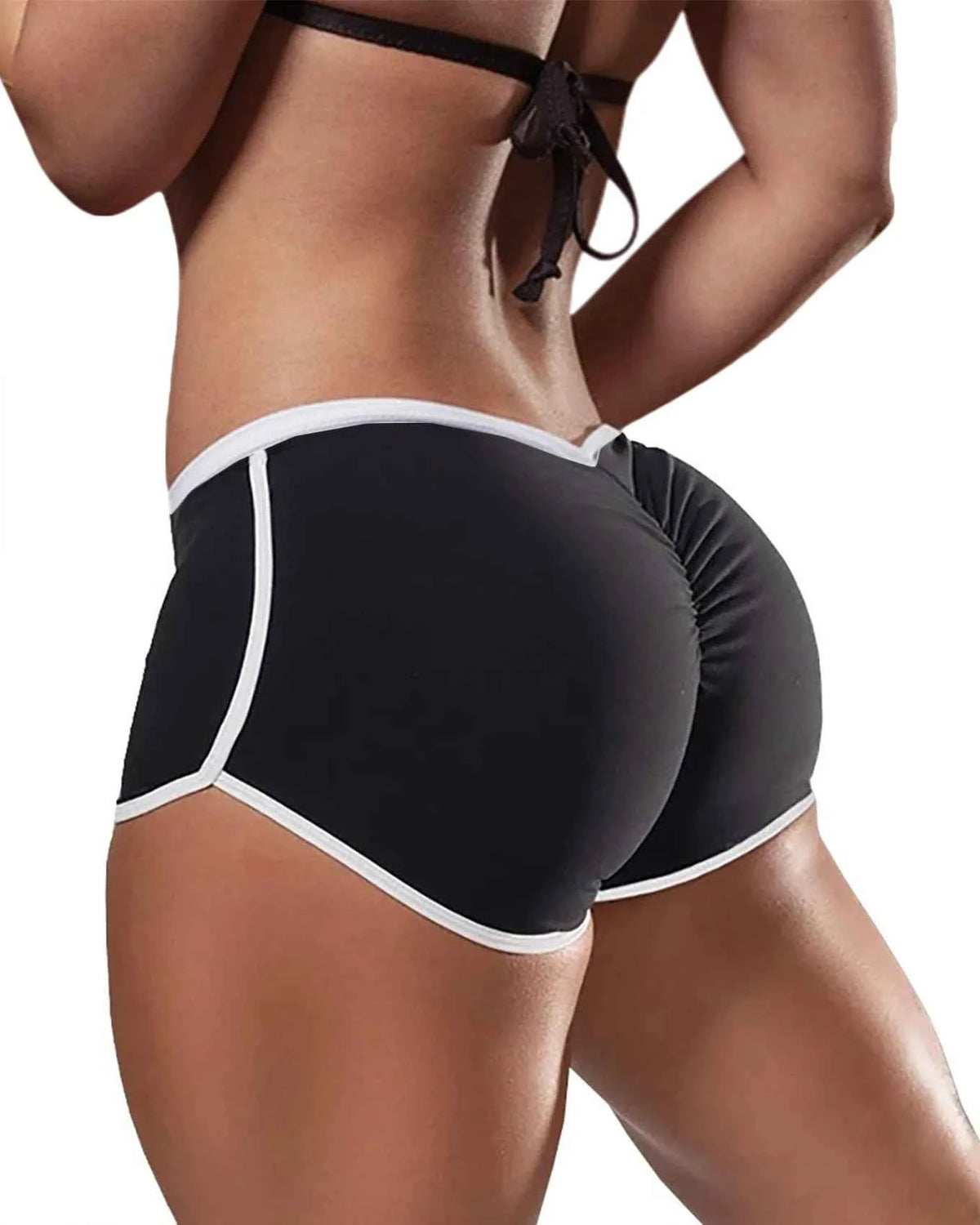 Blue low-rise women's sports shorts by Corporación Turística, lightweight athletic shorts with elastic waistband.