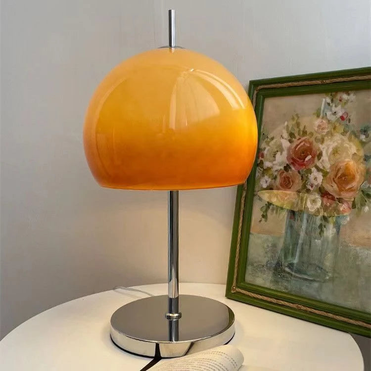 Retro floor lamp with orange crystal glass and LED lighting, stylish h-style design from Corporación Turística.