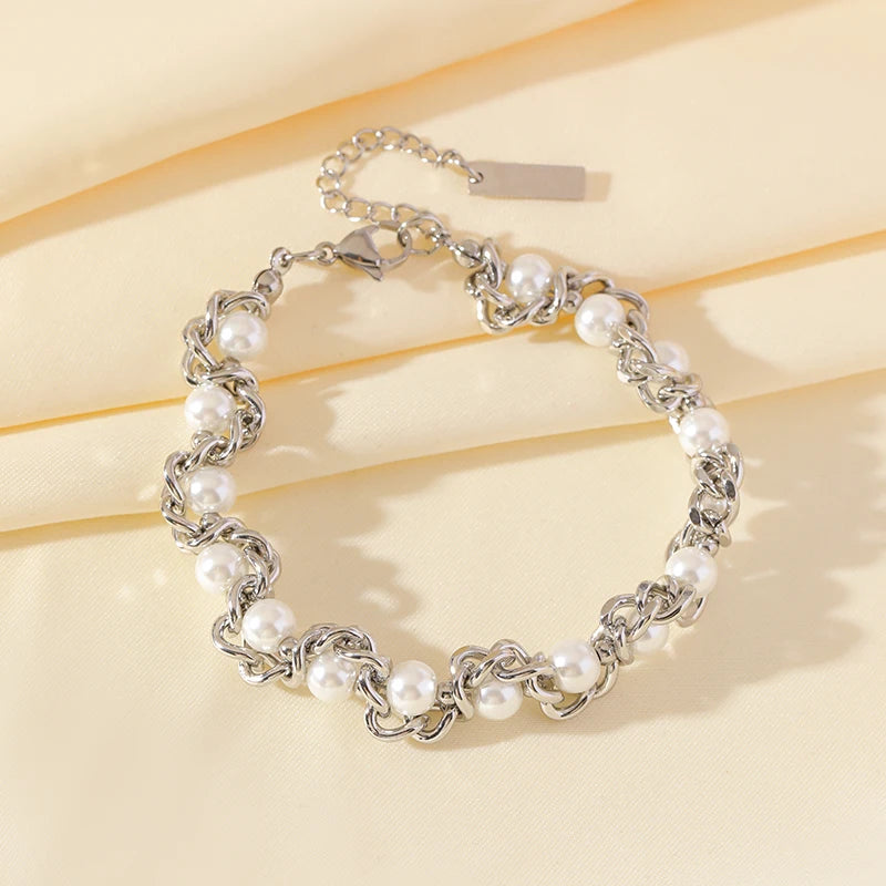EILIECK pearl jewelry set featuring a bracelet and necklace with chain and pearl accents, elegant accessories for special occasions.