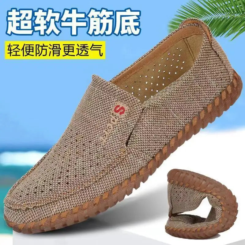 Beige breathable mesh men's sneakers from Corporación Turística, lightweight athletic shoes with cushioned soles.
