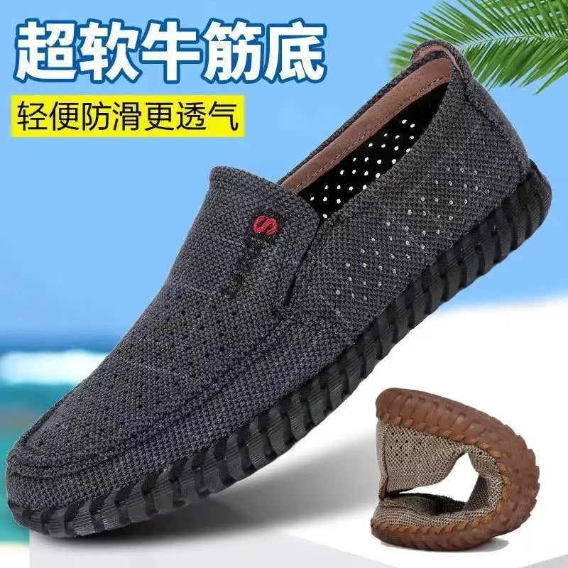Beige breathable mesh sneakers for men by Corporación Turística, featuring lightweight design and comfortable fit.