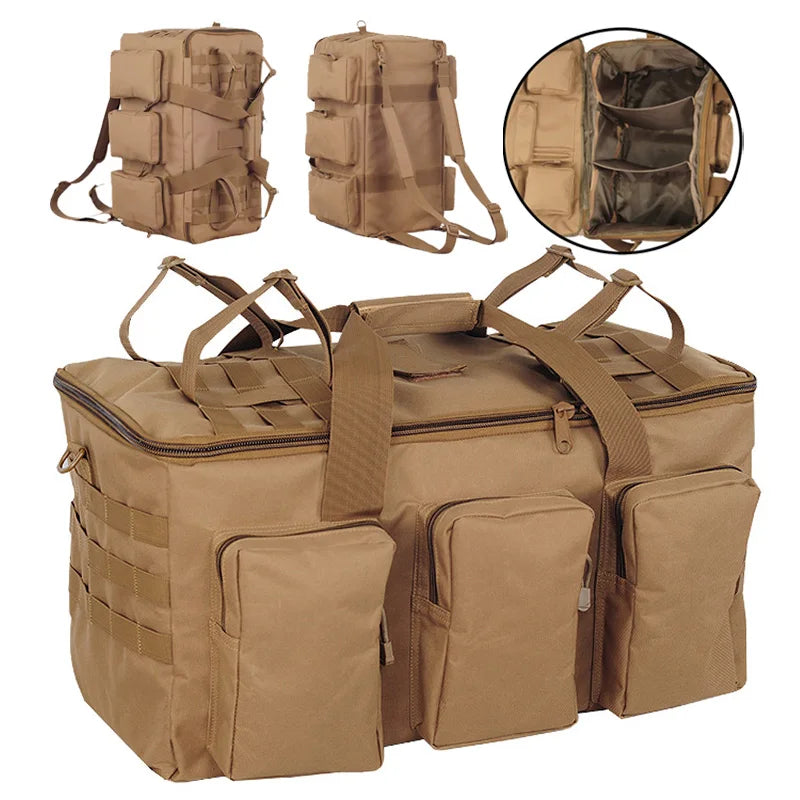 55L canvas travel bag and camping backpack from Corporación Turística, durable luggage and outdoor gear for adventures.
